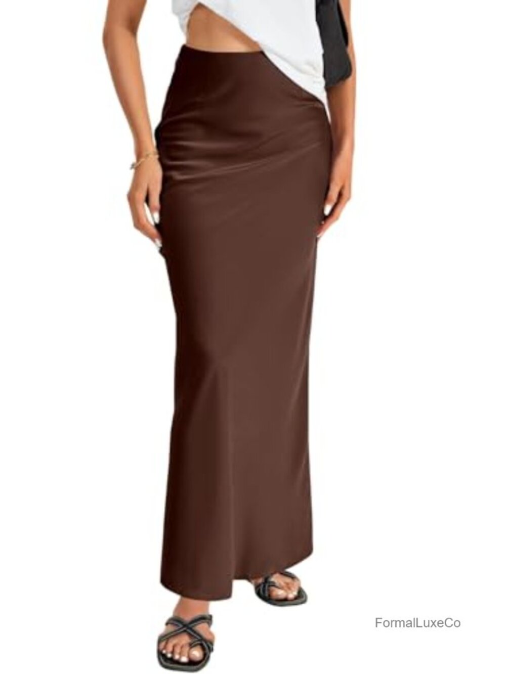 Satin Silky High Waist A-Line Maxi Skirt Flowy Ankle Length